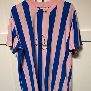 adidas Short Sleeve Tee with Pink and Blue Stripes